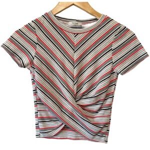 Teenbell‎ Striped Twist Front Short Sleeve Crop Top Tee Shirt Women S